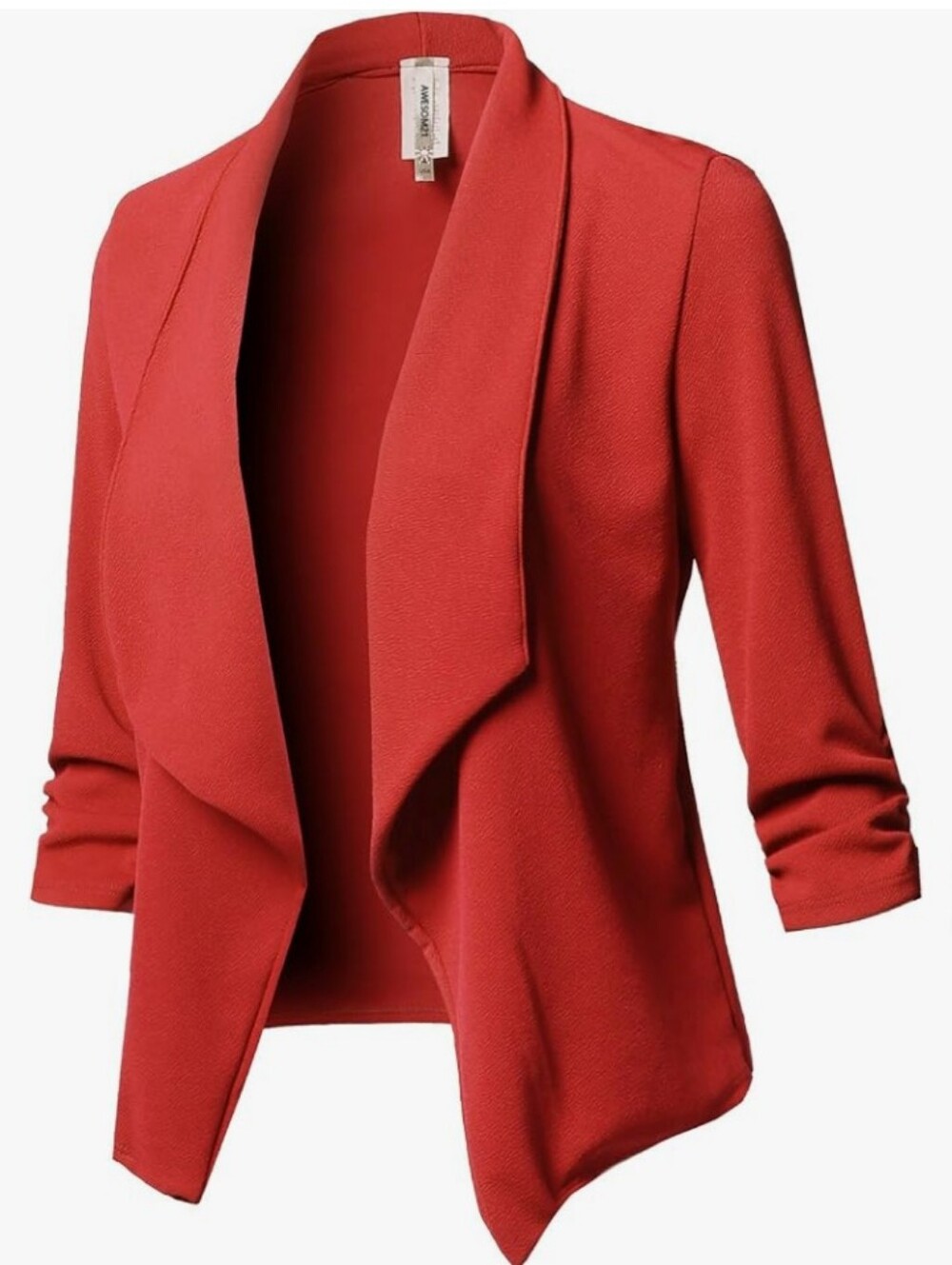 MOA USA Tomato Red Draped Open Front Blazer
